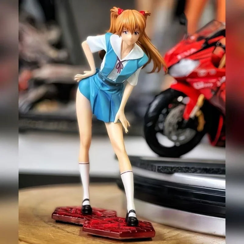 Anime Neon Genesis Evangelion Asuka 20cm Action Doll Model School Uniform Girls Pvc Desk Decoration Doll Gk Model Toys Gifts